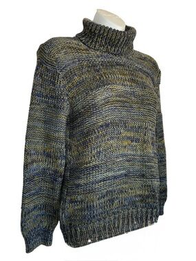 Cousin Johnny Turtleneck Sweater Women's S, Olive /Navy in Textured Marled Knit.
